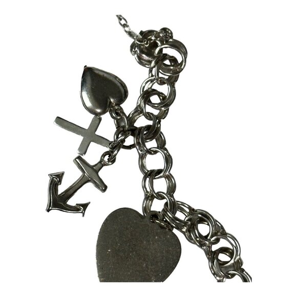 Vintage Forstner Charm Bracelet With Heart & Cross Charms And Pink Stone Accent - Picture 5 of 16